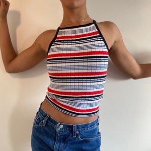 Divided Knit Striped Halter Tank Top
